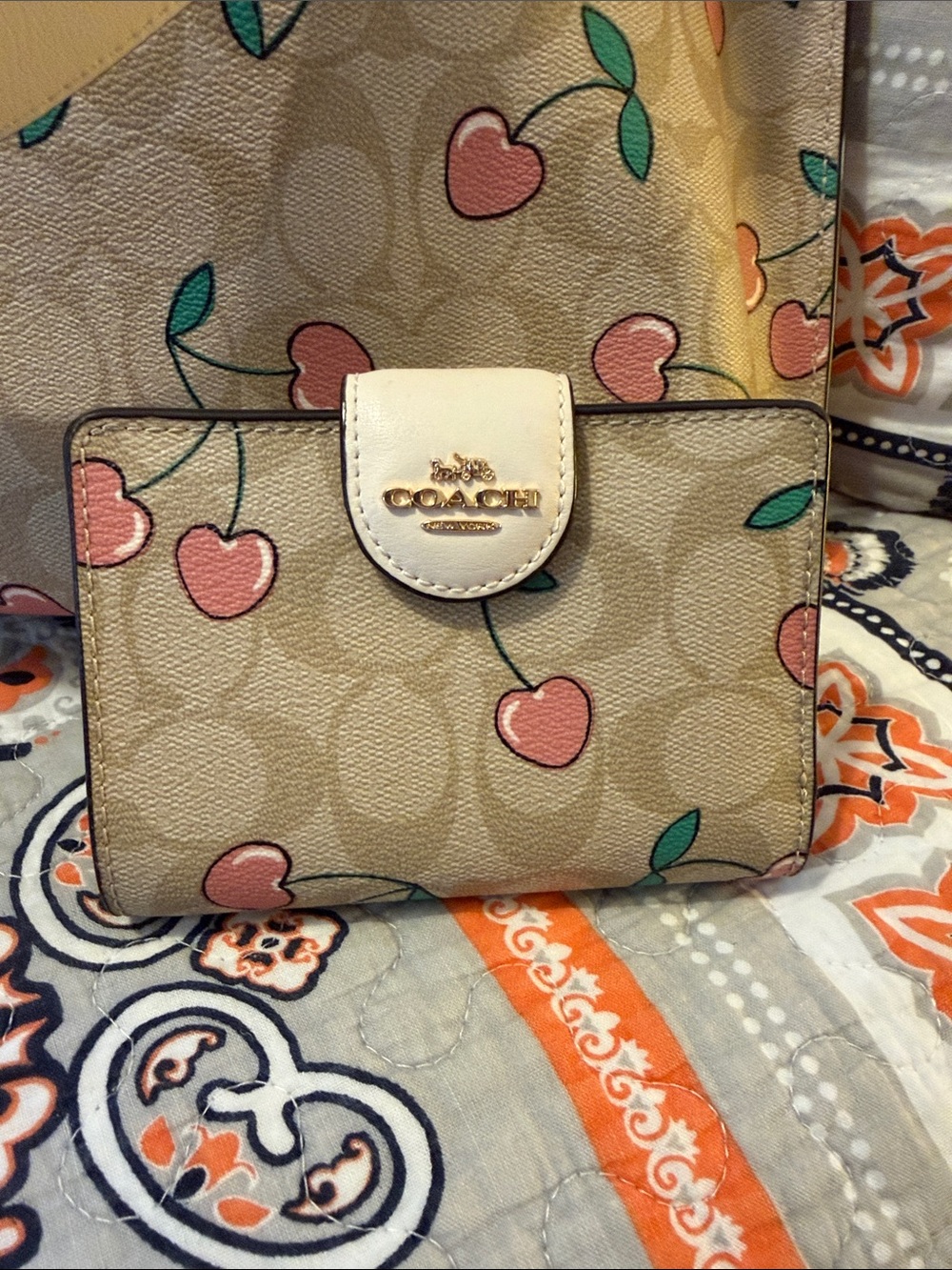 Coach Beige Tote with Pink Cherry Print - Picture 2 of 6